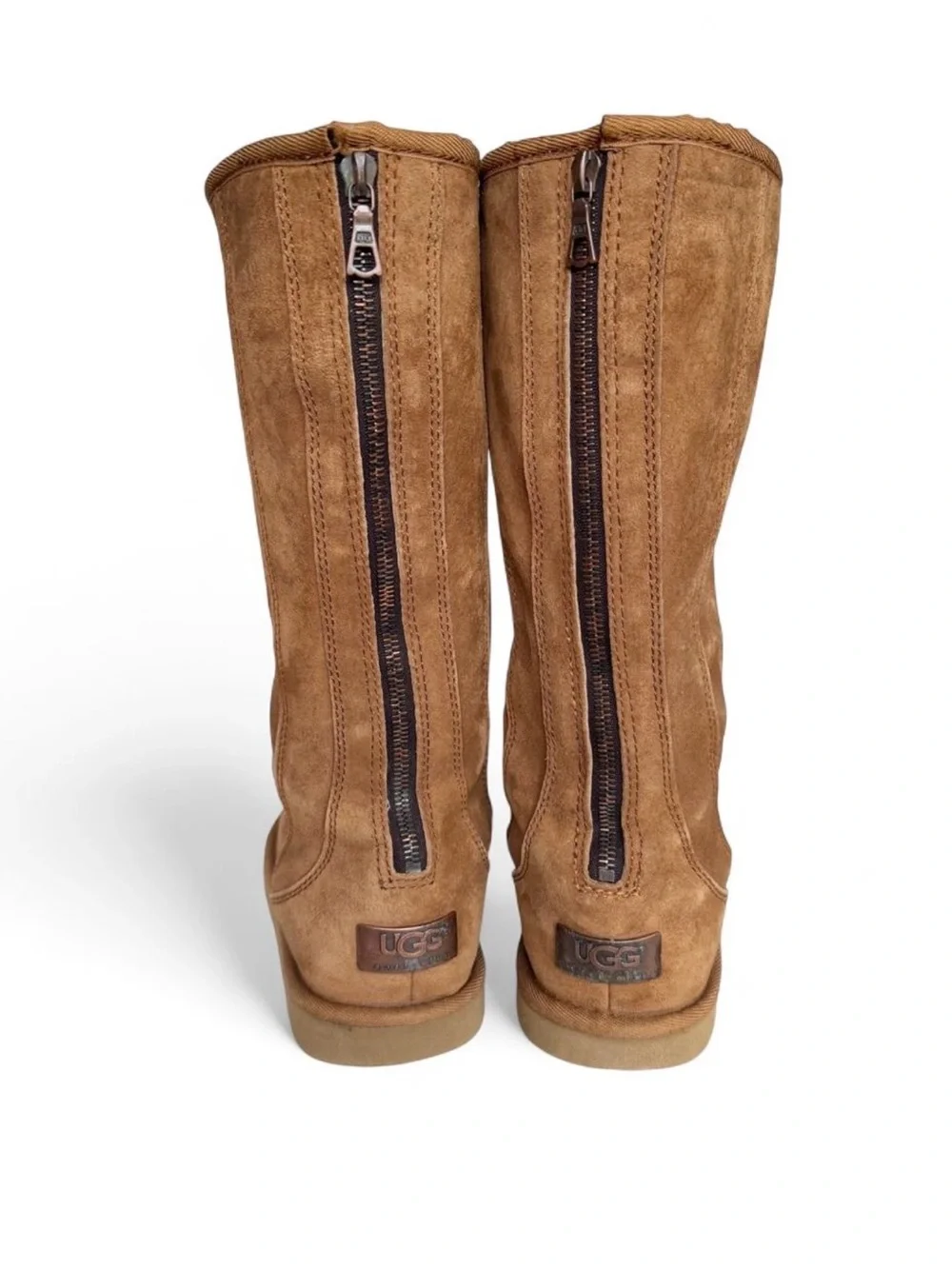 UGG Knightsbridge Sheepskin Winter Boots Womens Size 8 EUR 39 Brown Leather Zip